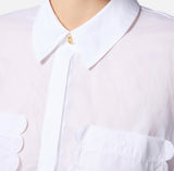 ELS-CA09752 WHITE SCALLOP POCKET BLOUSE