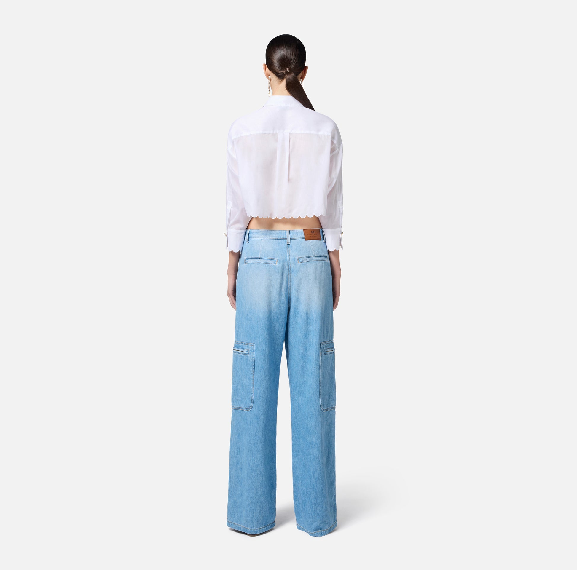 ELS-CA09752 WHITE SCALLOP POCKET BLOUSE
