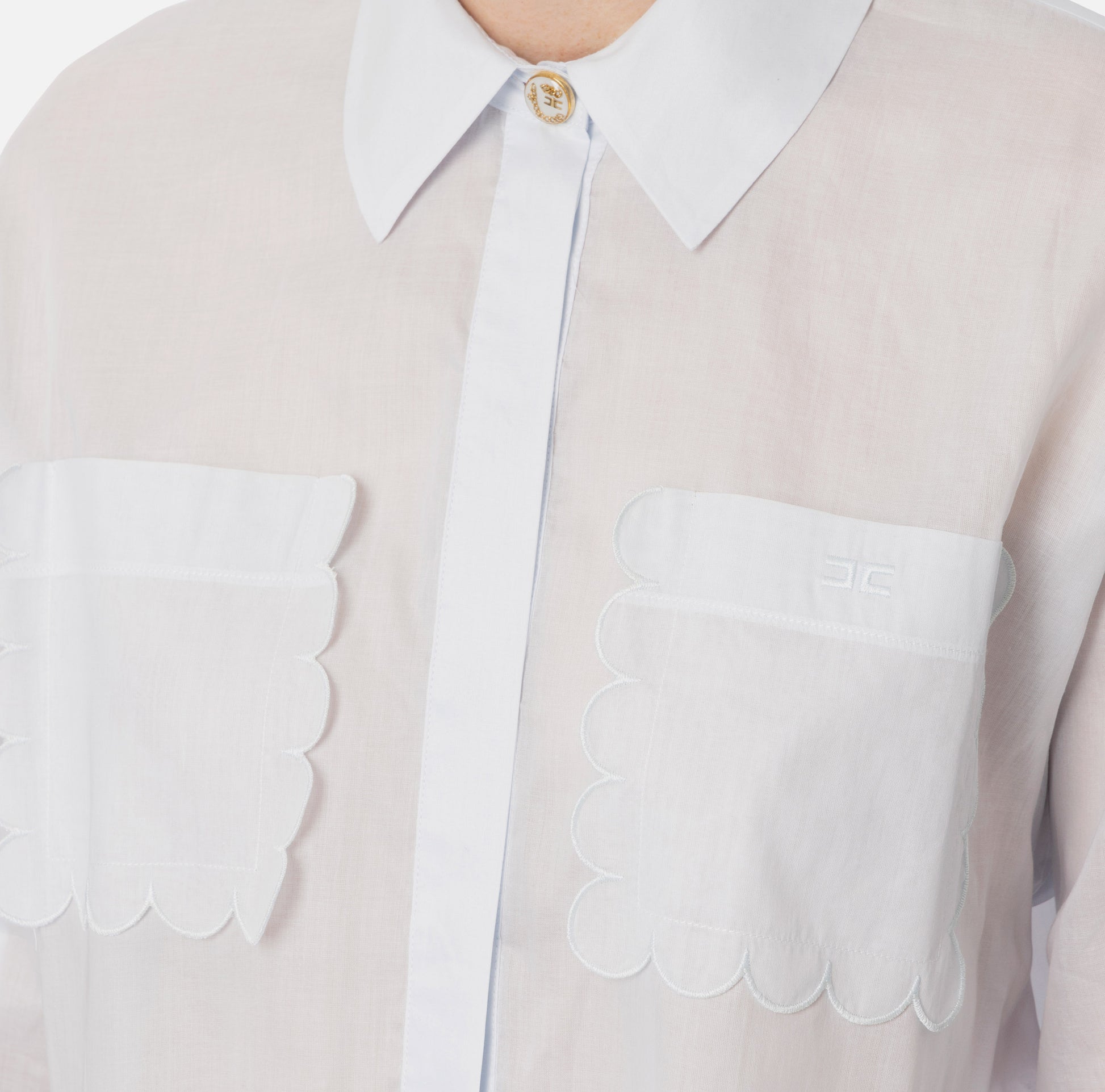 ELS-CA09752 BLUE SCALLOP POCKET BLOUSE