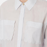 ELS-CA09752 BLUE SCALLOP POCKET BLOUSE
