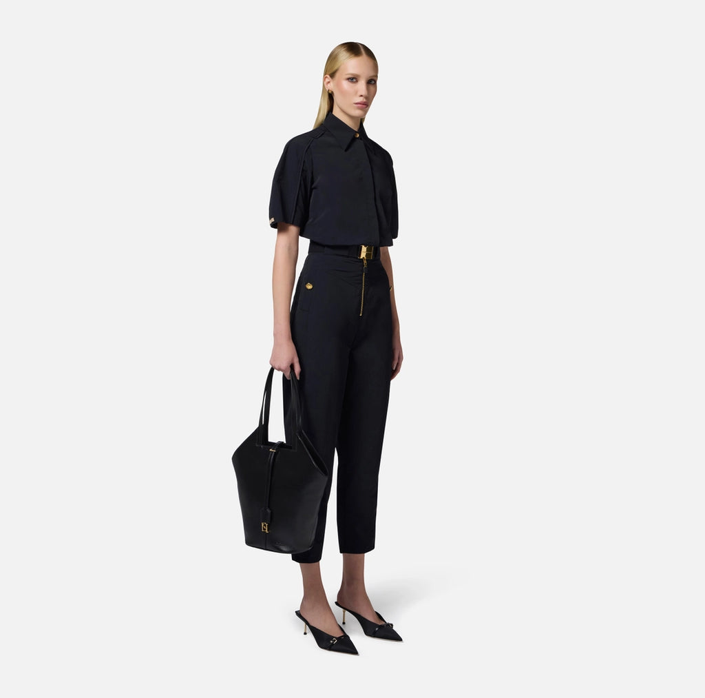 ELS-CA10051 BLACK CROP BLOUSE