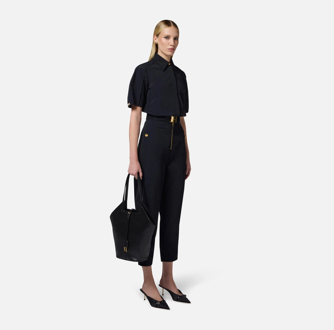 ELS-CA10051 BLACK CROP BLOUSE