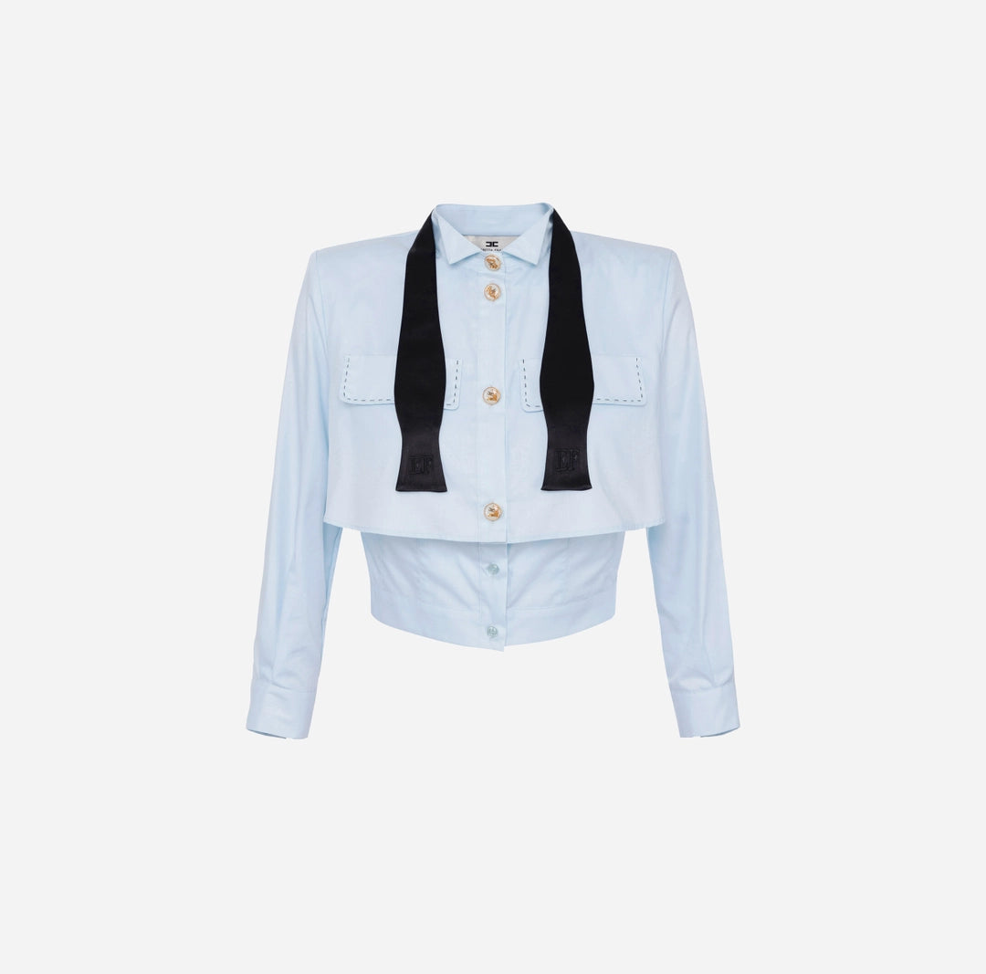 ELS-CA10251 SKY BLUE&BLACK BLOUSE