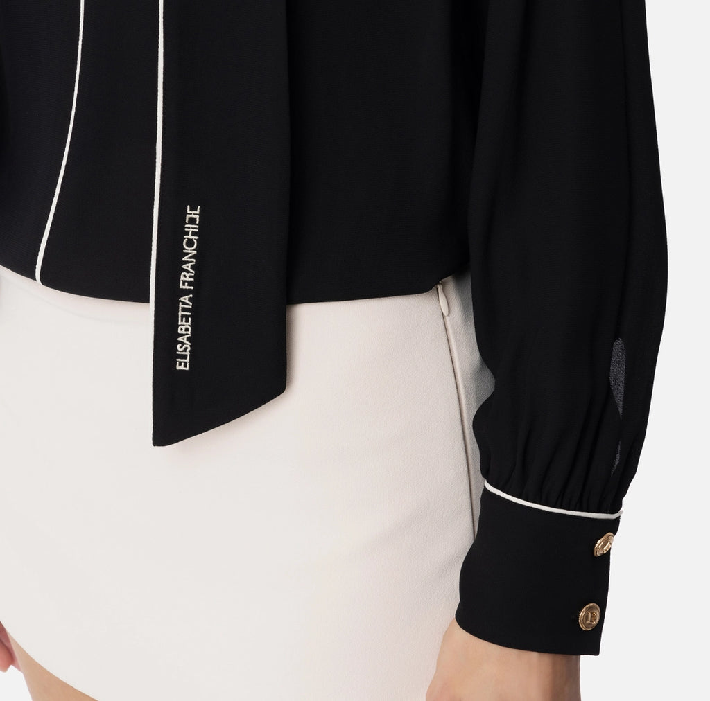 ELS-CA10451 BLACK&BEIGE NECKTIE BLOUSE 4