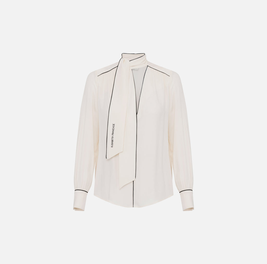 ELS-CA10451 CREAM NECKTIE GEORGETTE BLOUSE