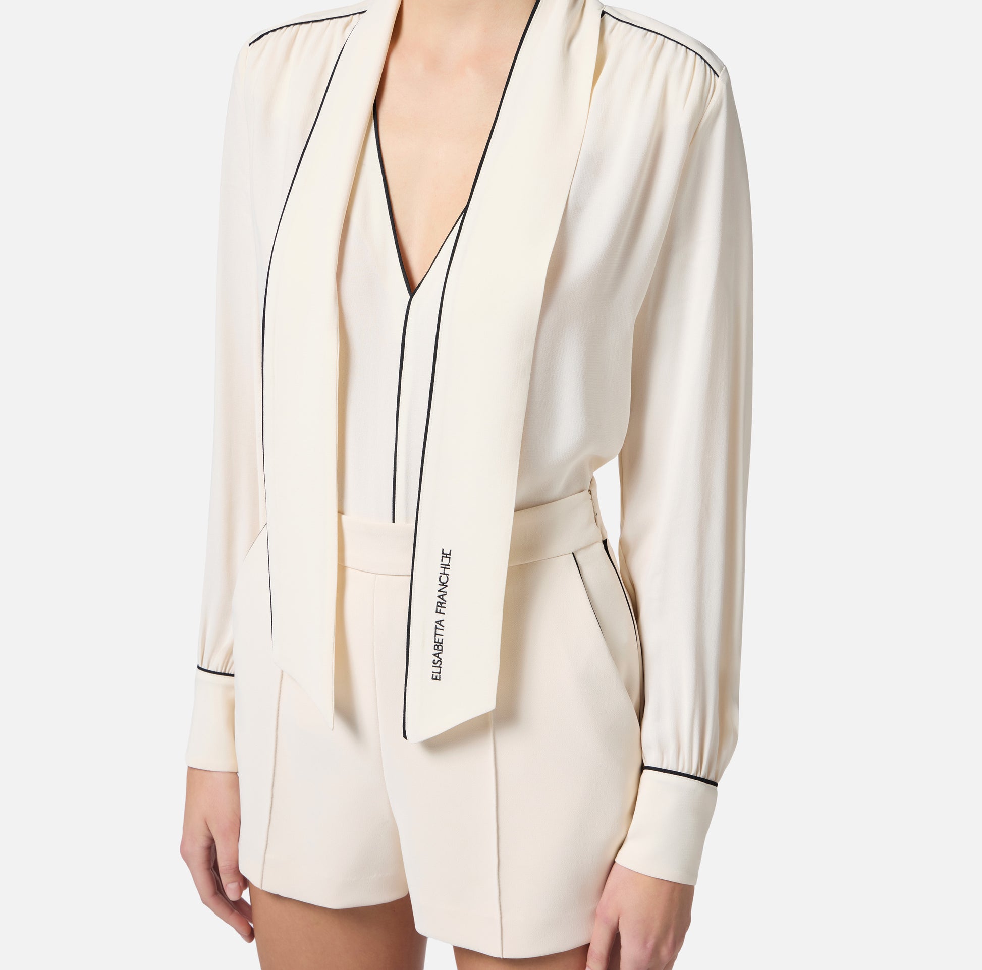 ELS-CA10451 CREAM NECKTIE GEORGETTE BLOUSE