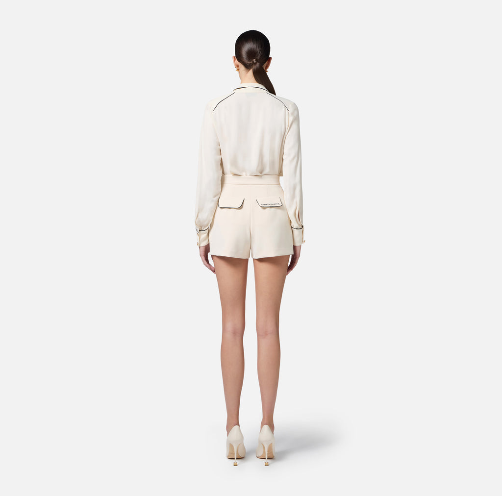 ELS-CA10451 CREAM NECKTIE GEORGETTE BLOUSE