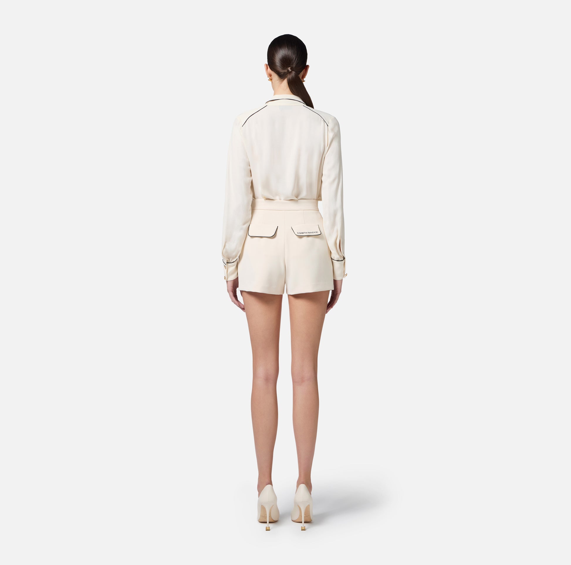 ELS-CA10451 CREAM NECKTIE GEORGETTE BLOUSE