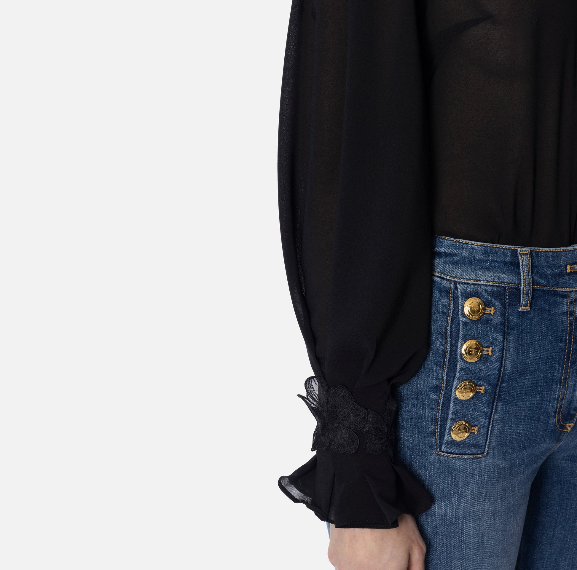 ELS-CA10552 BLUE SCALLOPED COLLAR BLOUSE