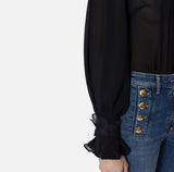 ELS-CA10552 BLUE SCALLOPED COLLAR BLOUSE
