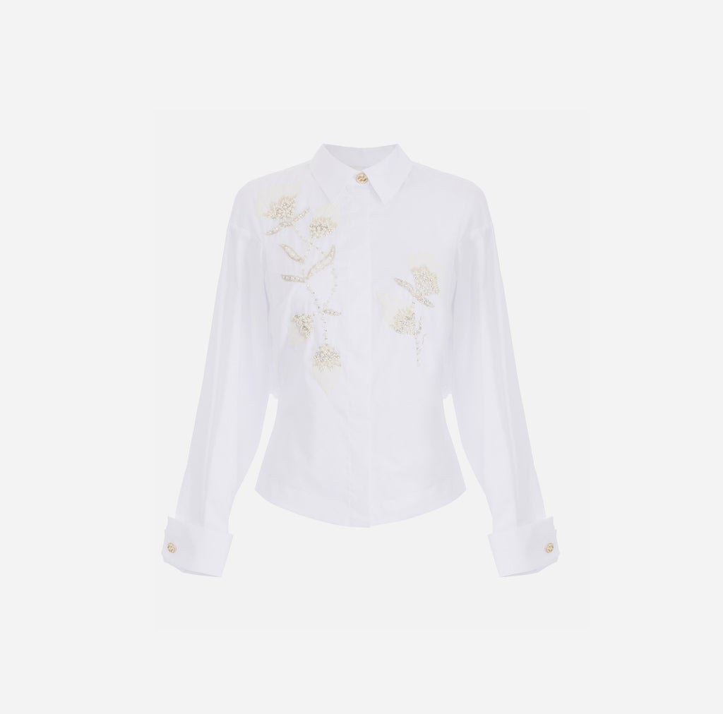 ELS-CA11252 WHITE FLOWER STUDDED BLOUSE
