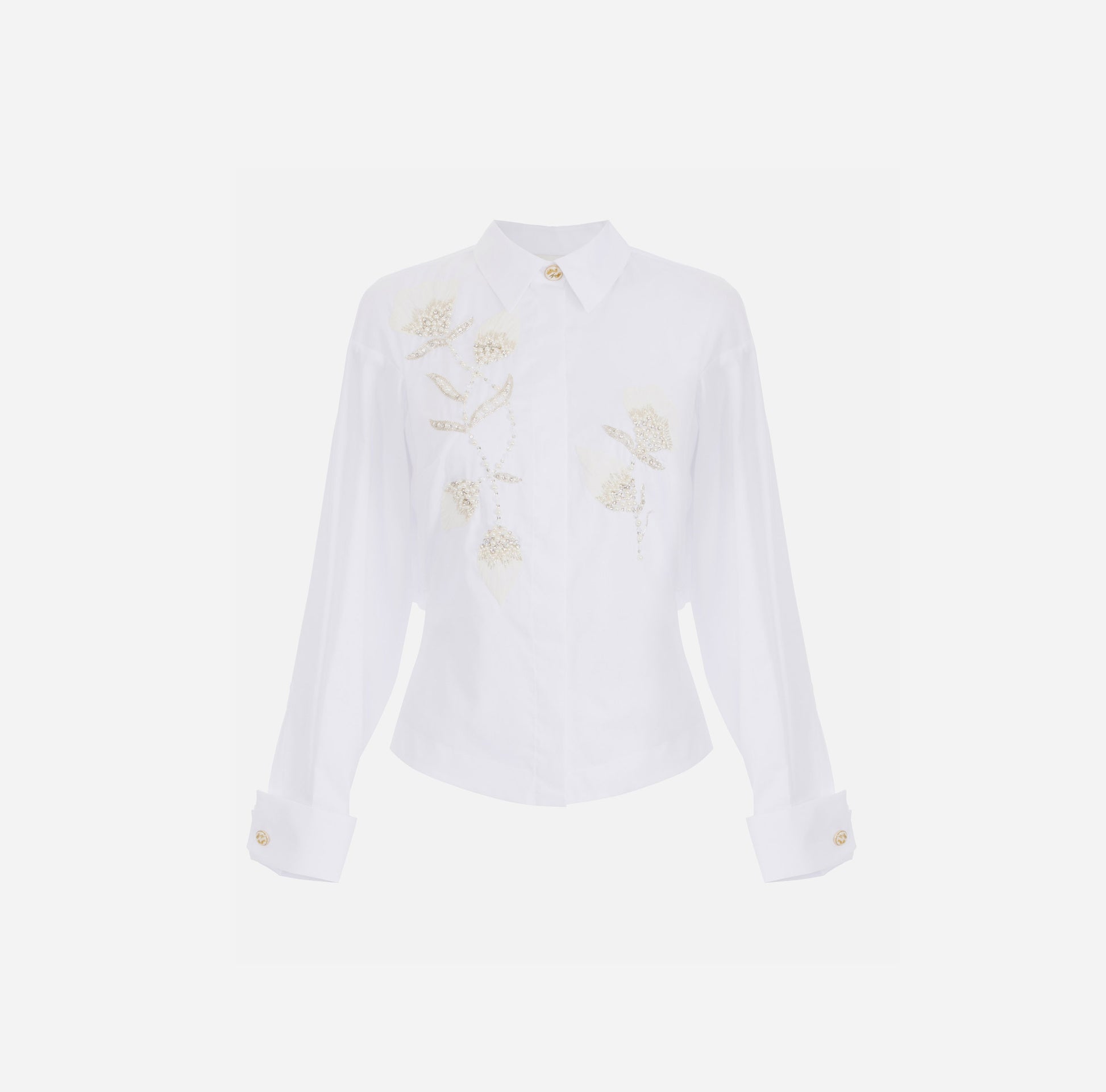 ELS-CA11252 WHITE FLOWER STUDDED BLOUSE