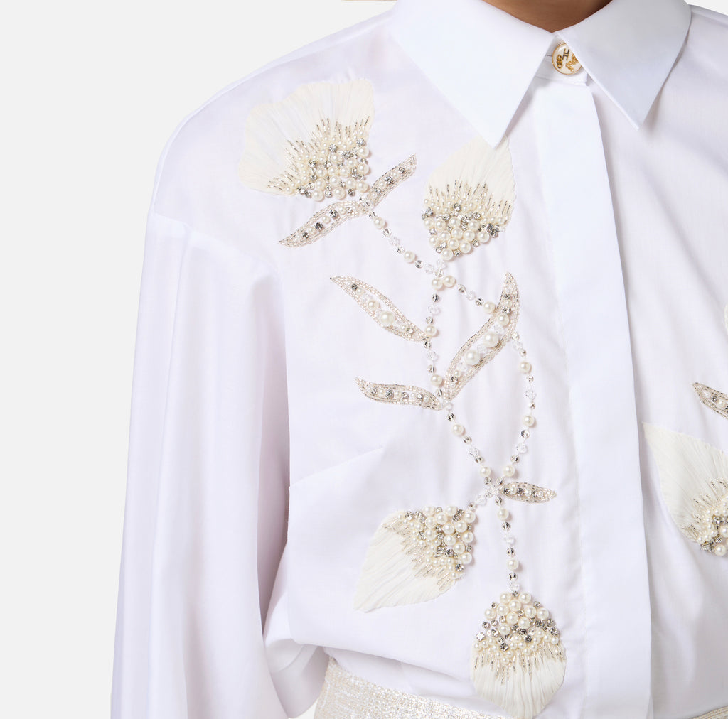 ELS-CA11252 WHITE FLOWER STUDDED BLOUSE