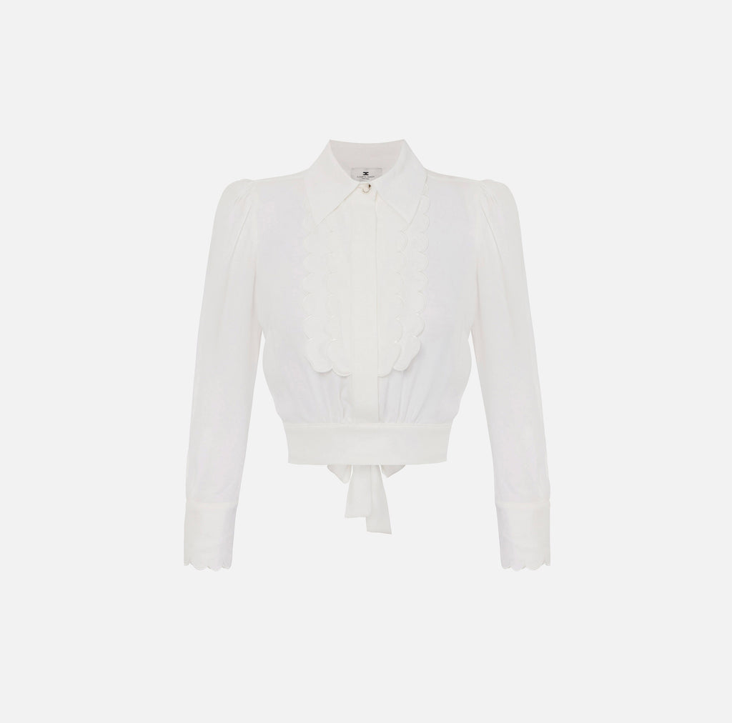 ELS-CA11452 IVORY FRILL CROP BLOUSE