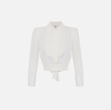 ELS-CA11452 IVORY FRILL CROP BLOUSE
