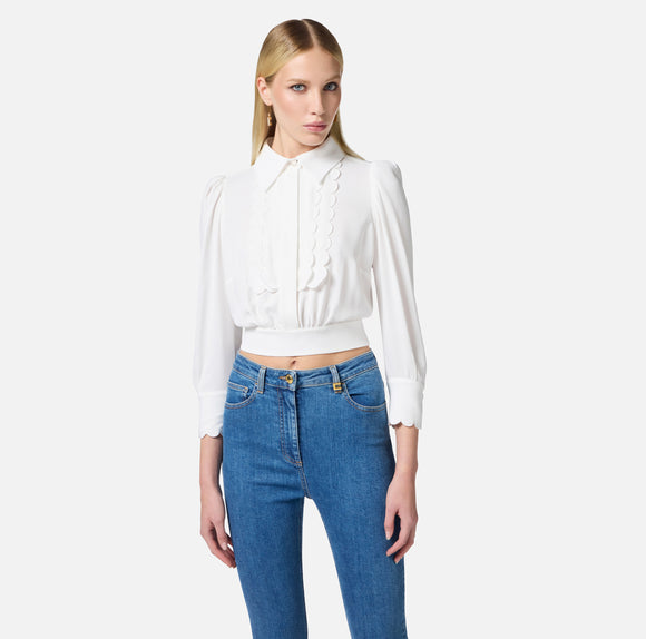 ELS-CA11452 IVORY FRILL CROP BLOUSE