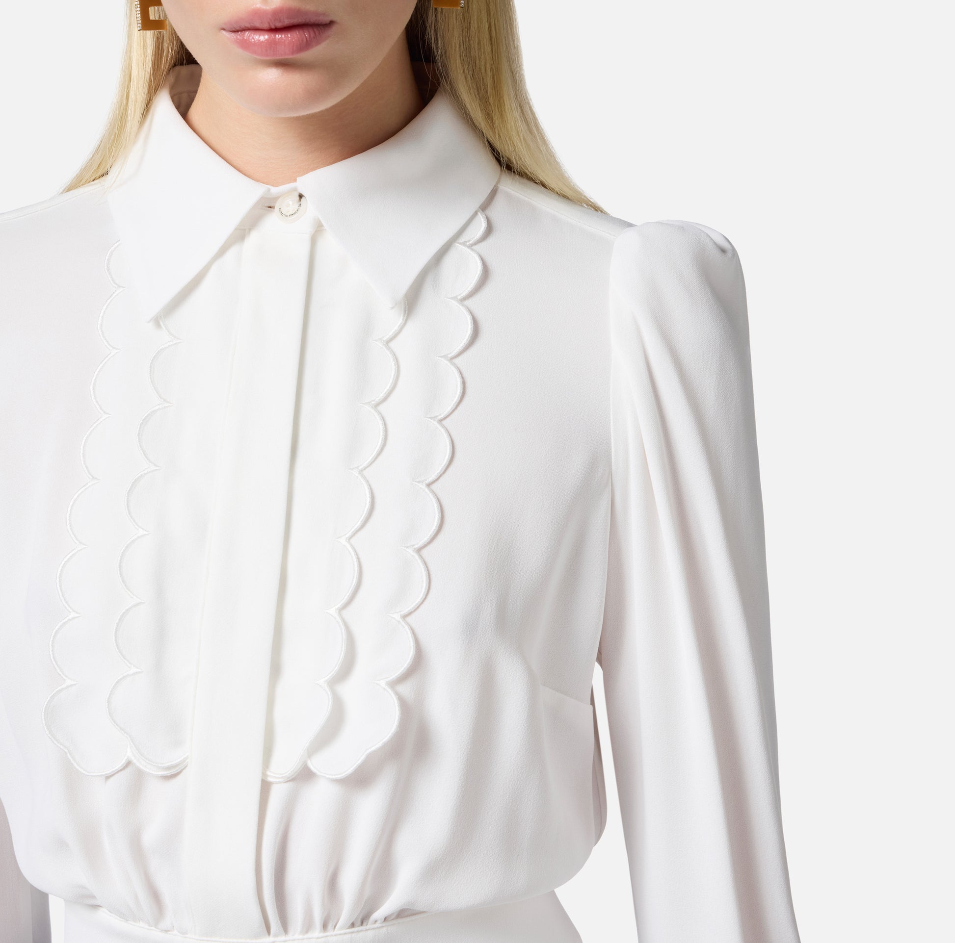 ELS-CA11452 IVORY FRILL CROP BLOUSE