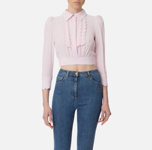 ELS-CA11452 MINT FRILL CROP BLOUSE