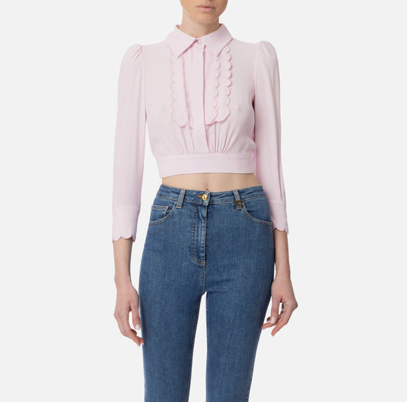 ELS-CA11452 MINT FRILL CROP BLOUSE
