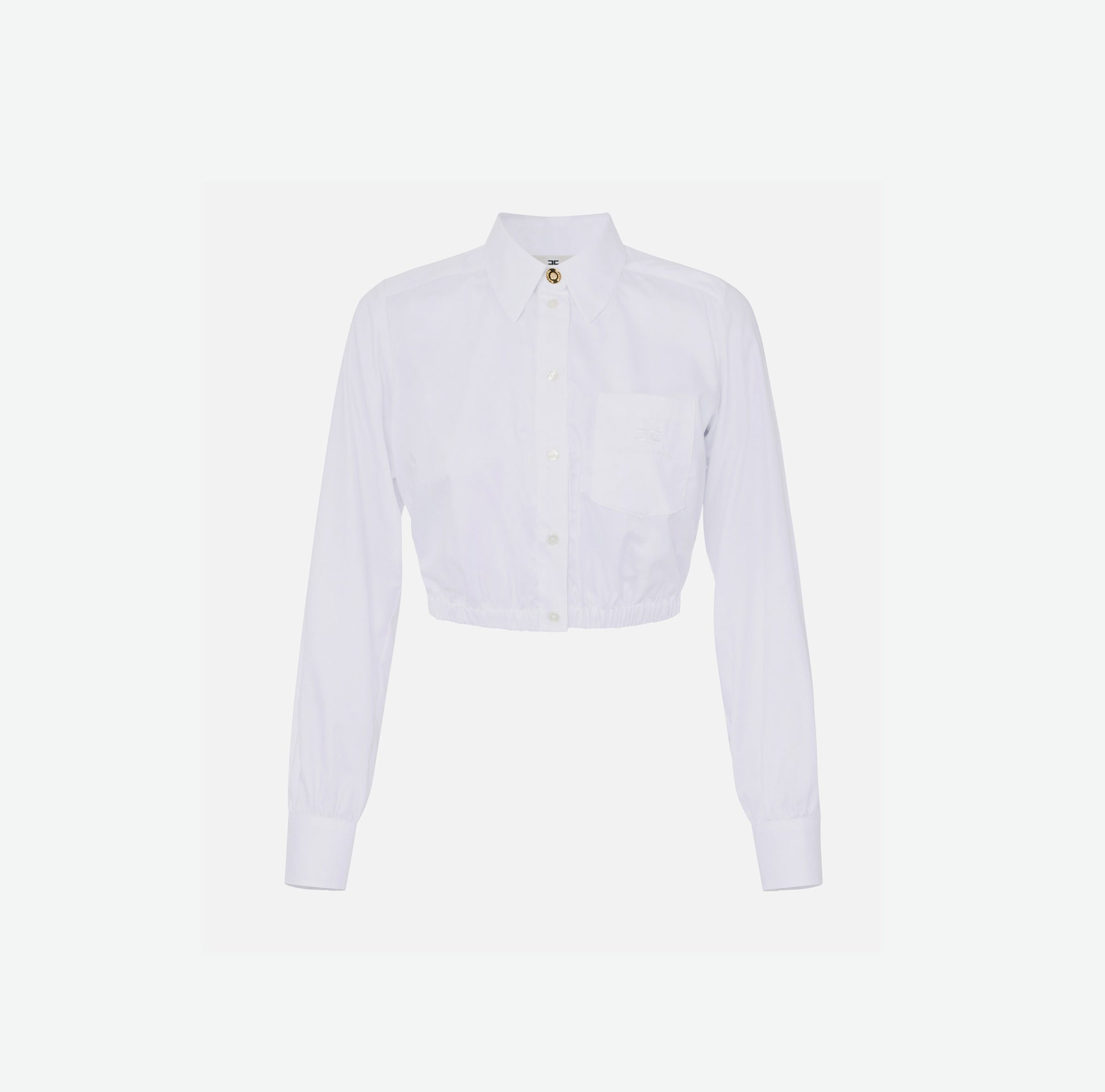ELS-CA11752 WHITE CROP POCKET BLOUSE