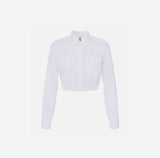 ELS-CA11752 WHITE CROP POCKET BLOUSE