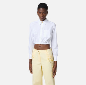 ELS-CA11752 WHITE CROP POCKET BLOUSE