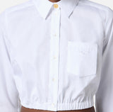 ELS-CA11752 WHITE CROP POCKET BLOUSE
