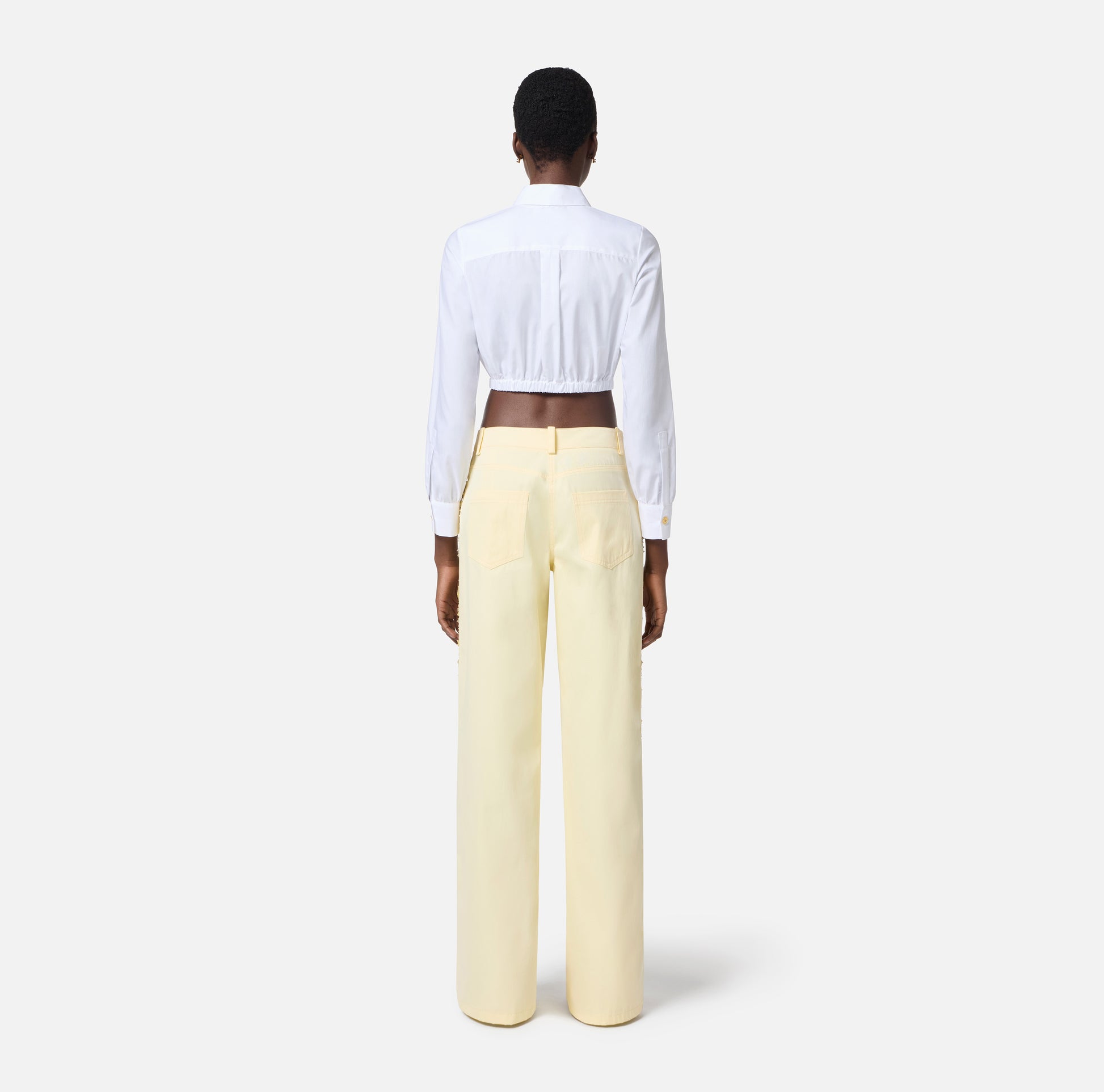 ELS-CA11752 WHITE CROP POCKET BLOUSE