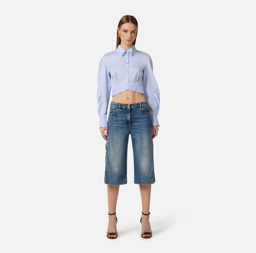 ELS-CA12161 BLUE CROP BLOUSE