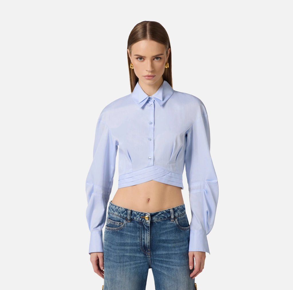 ELS-CA12161 BLUE CROP BLOUSE