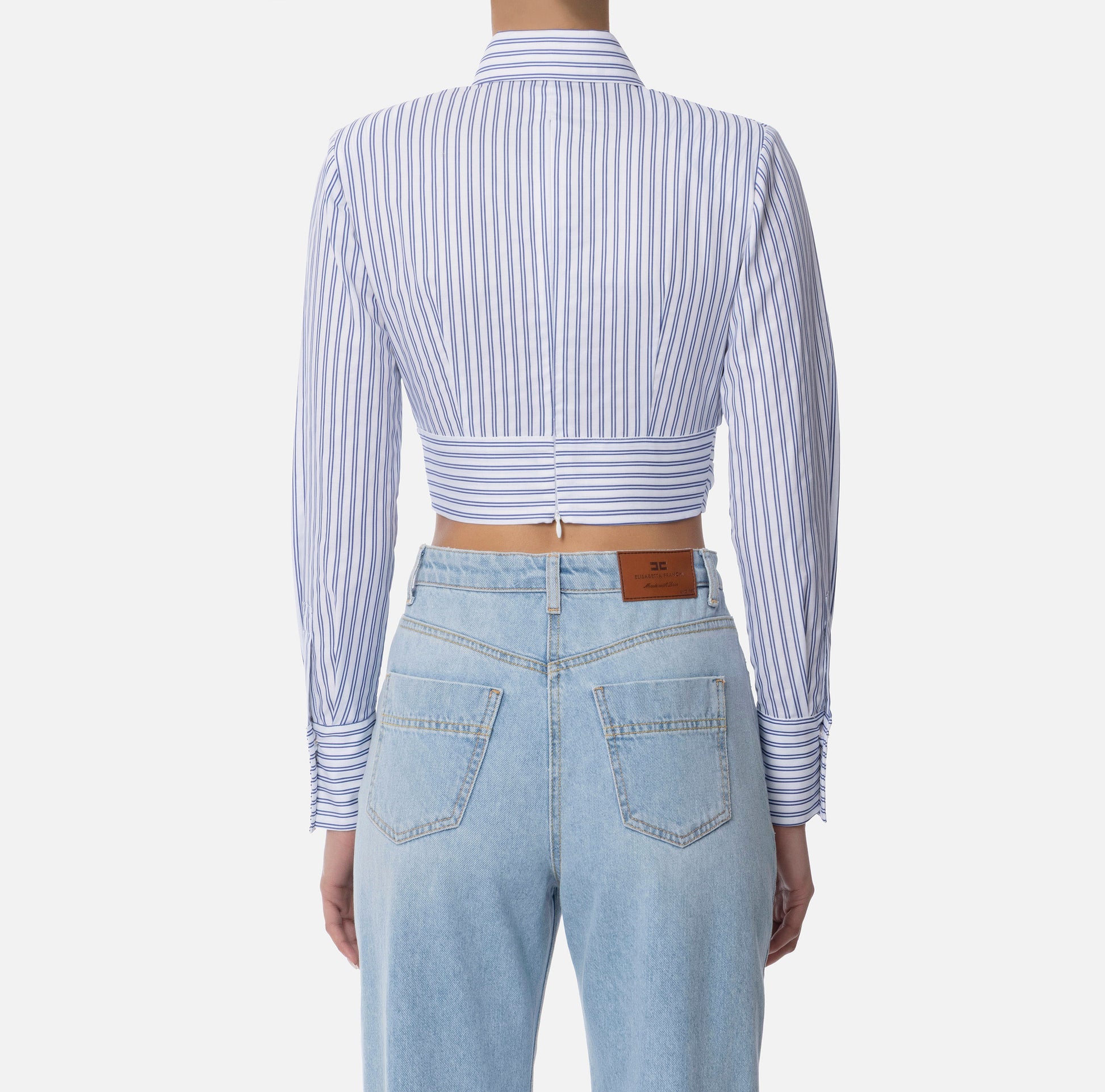 ELS-CA12252 BLUE STRIPE TIE BLOUSE