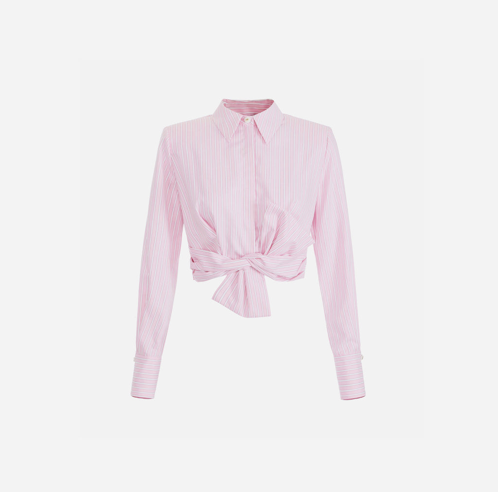 ELS-CA12252 PINK STRIPE TIE BLOUSE