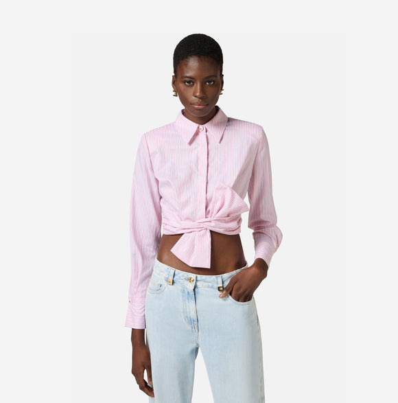 ELS-CA12252 PINK STRIPE TIE BLOUSE