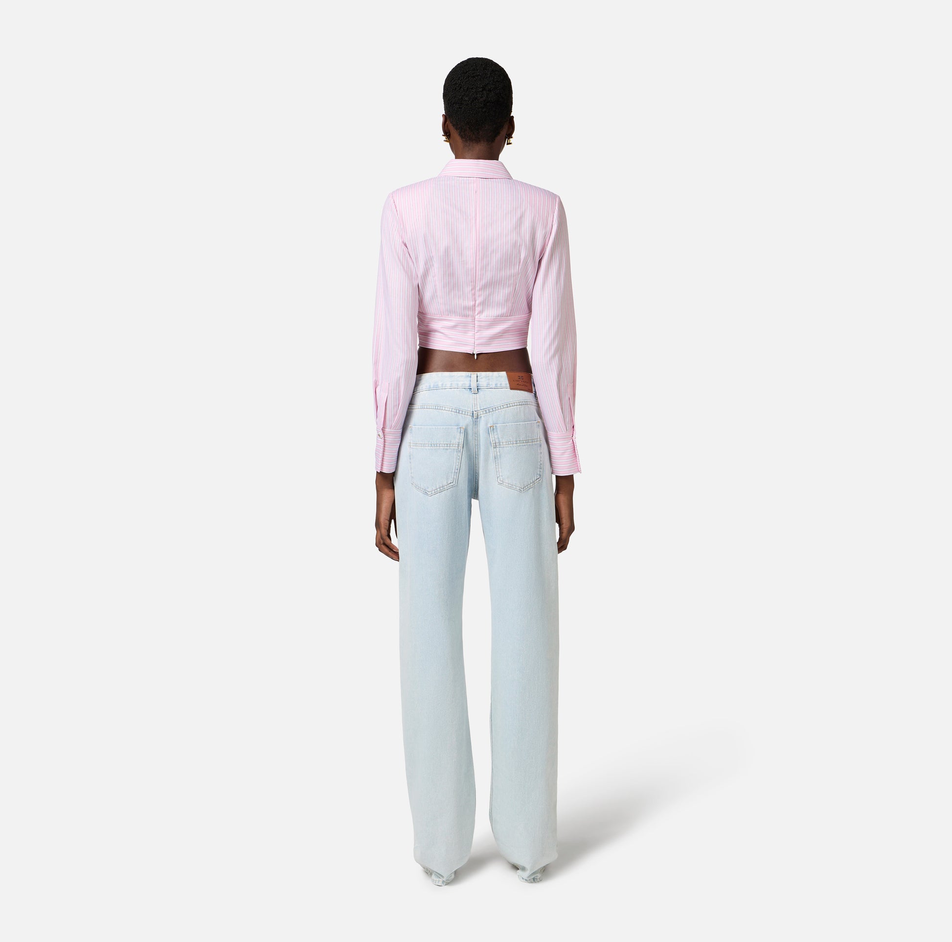 ELS-CA12252 PINK STRIPE TIE BLOUSE