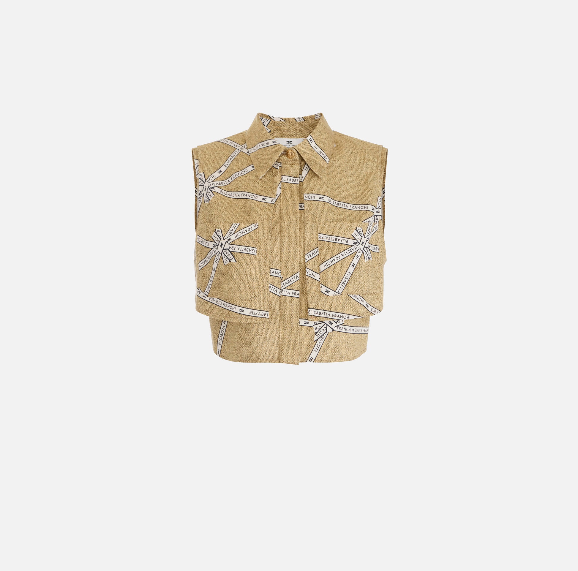 ELS-CA12552 BEIGE PRINT PANEL BLOUSE