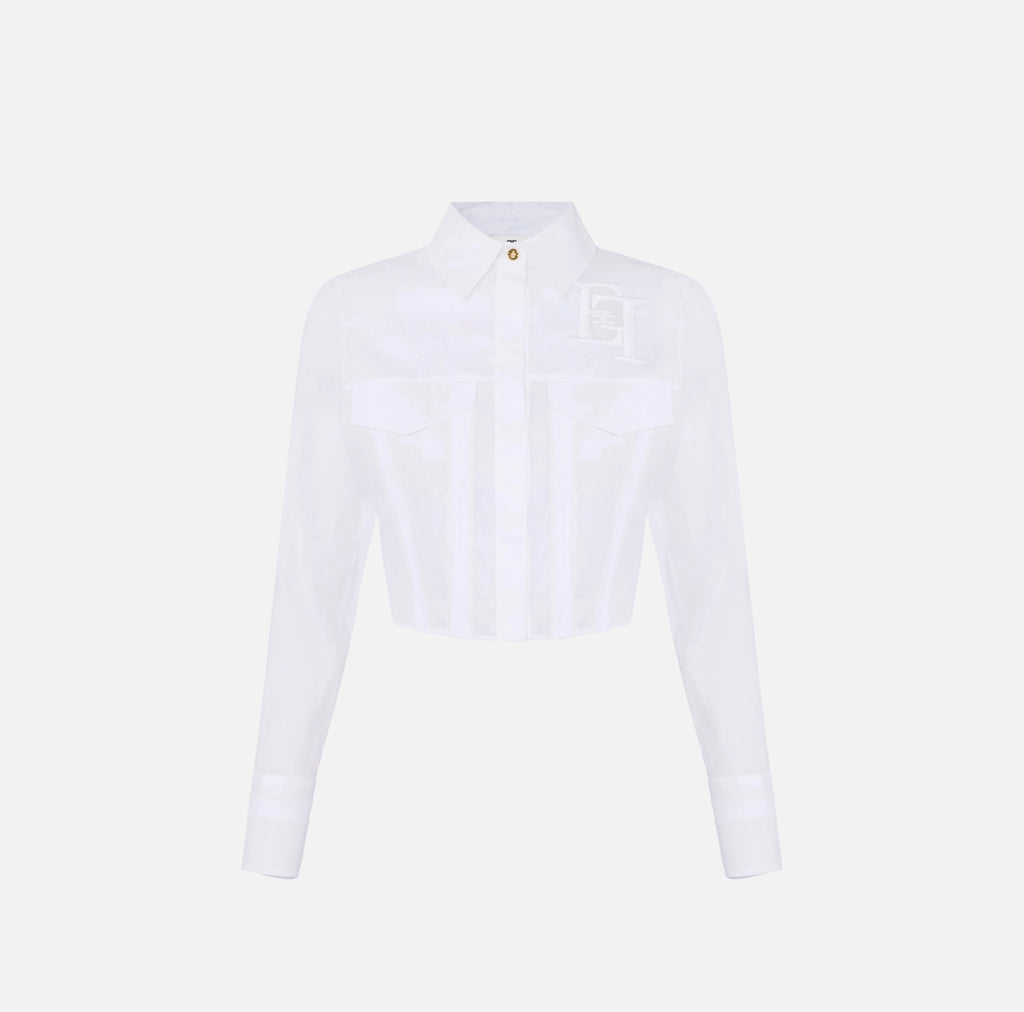 ELS-CA12661 WHITE CROP LOGO BLOUSE
