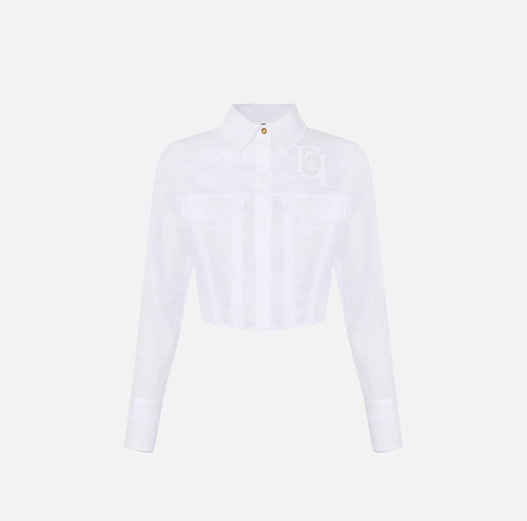 ELS-CA12661 WHITE CROP LOGO BLOUSE