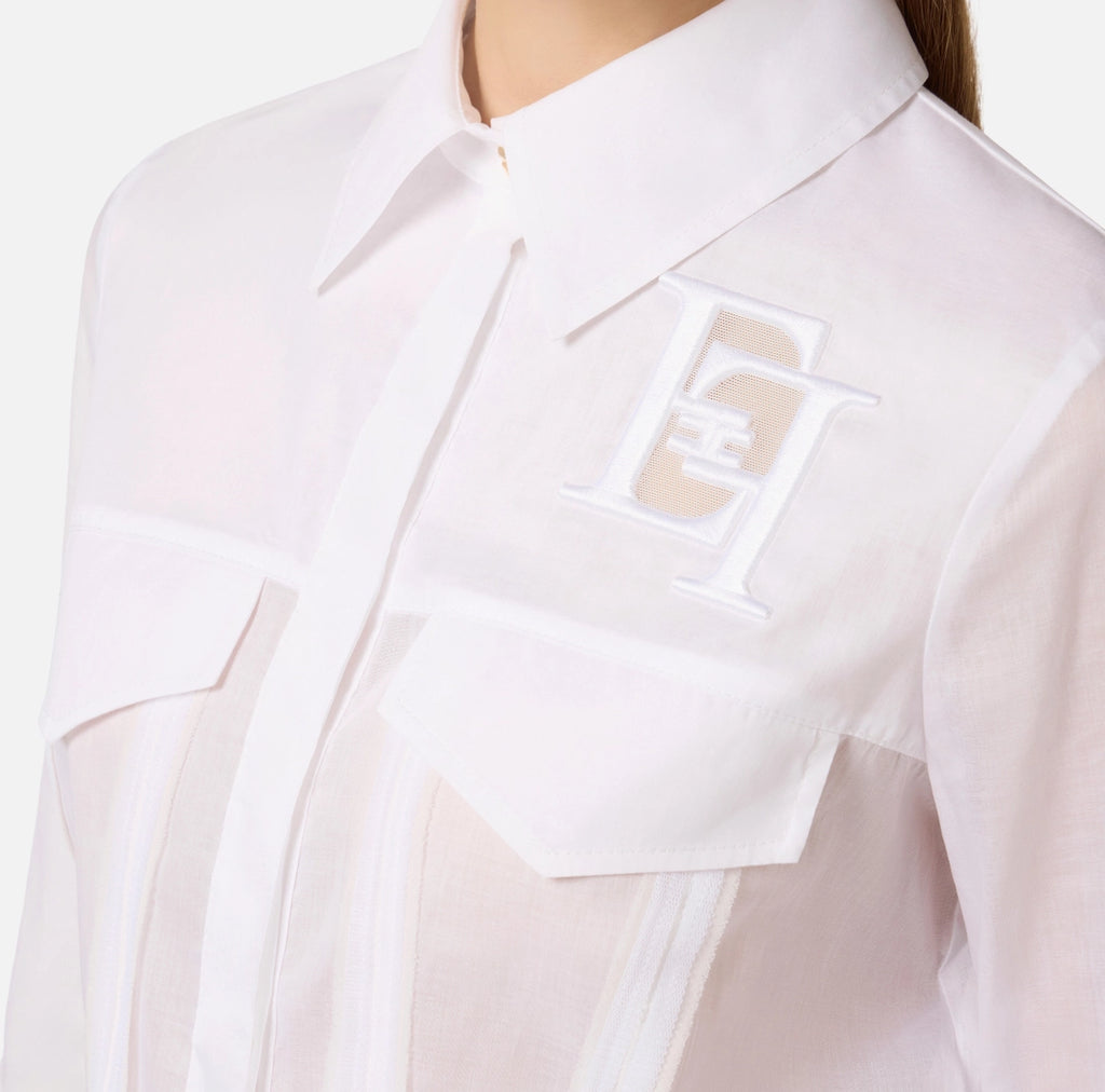 ELS-CA12661 WHITE CROP LOGO BLOUSE