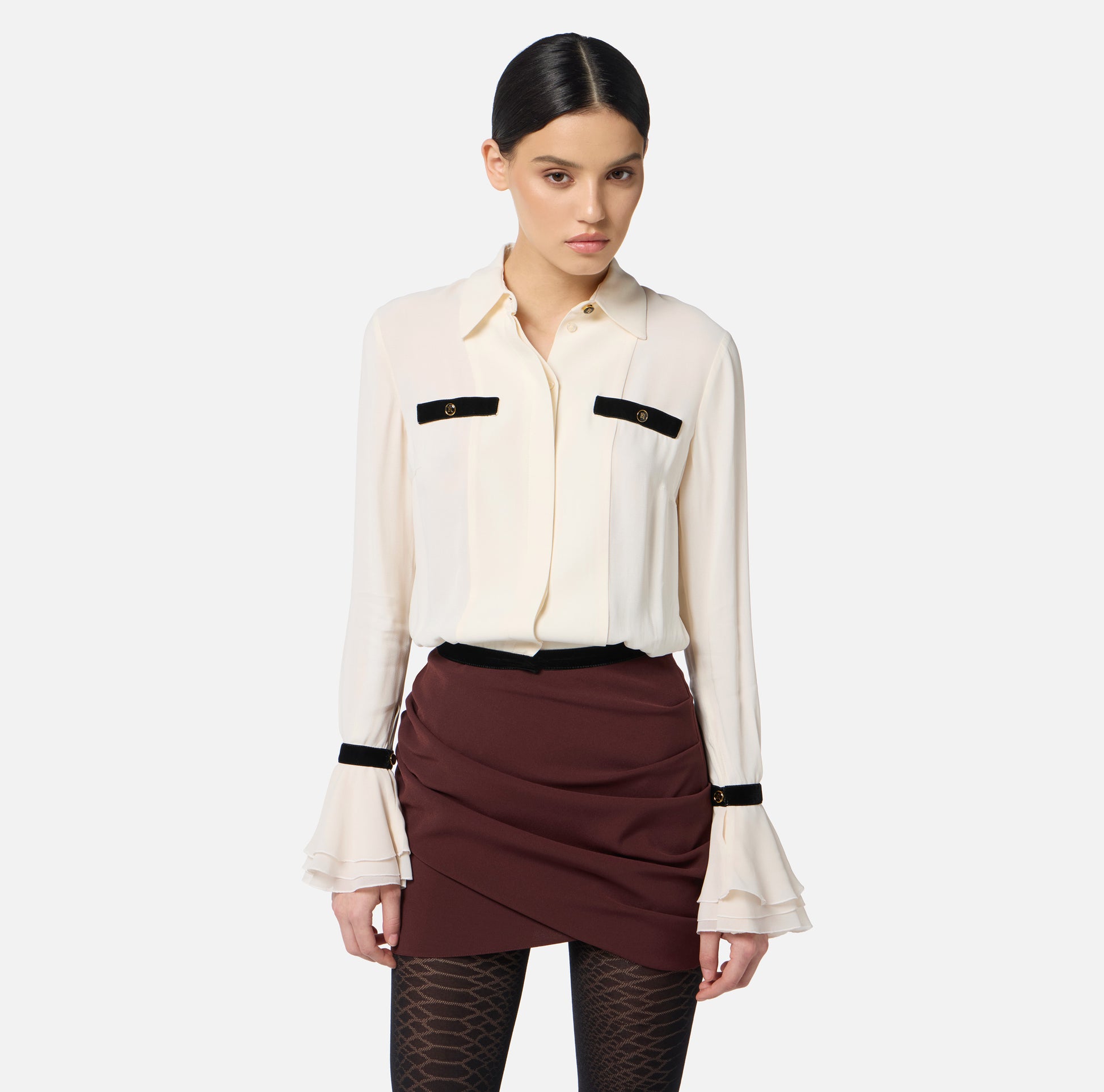 ELS-CA13157 IVORY JEWEL BUTTONS BLOUSE