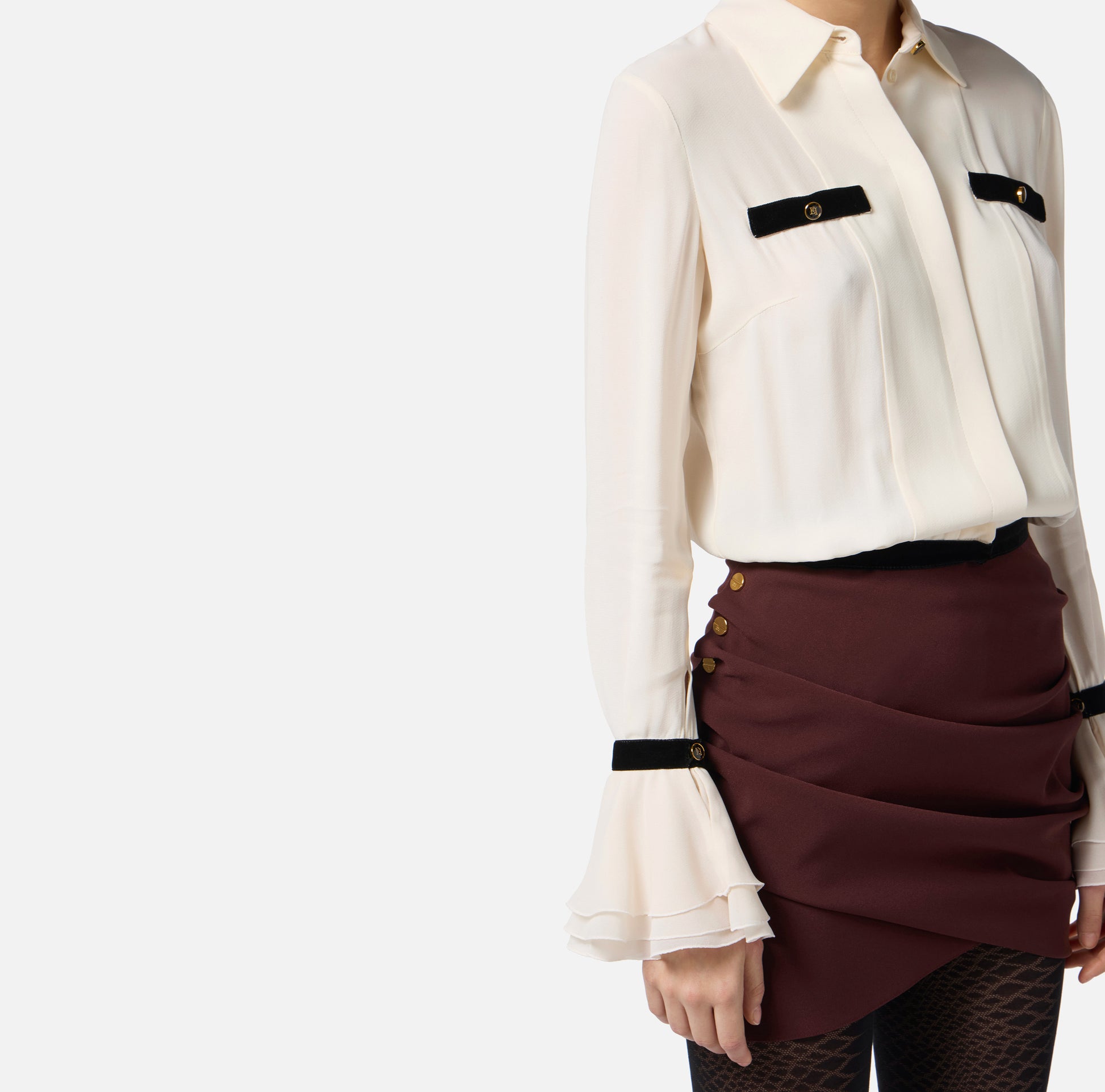 ELS-CA13157 IVORY JEWEL BUTTONS BLOUSE