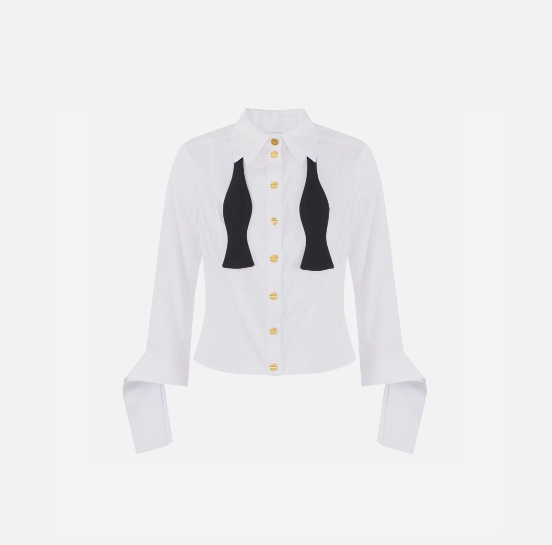 ELS-CA13557 WHITE COTTON BOW TIE BLOUSE