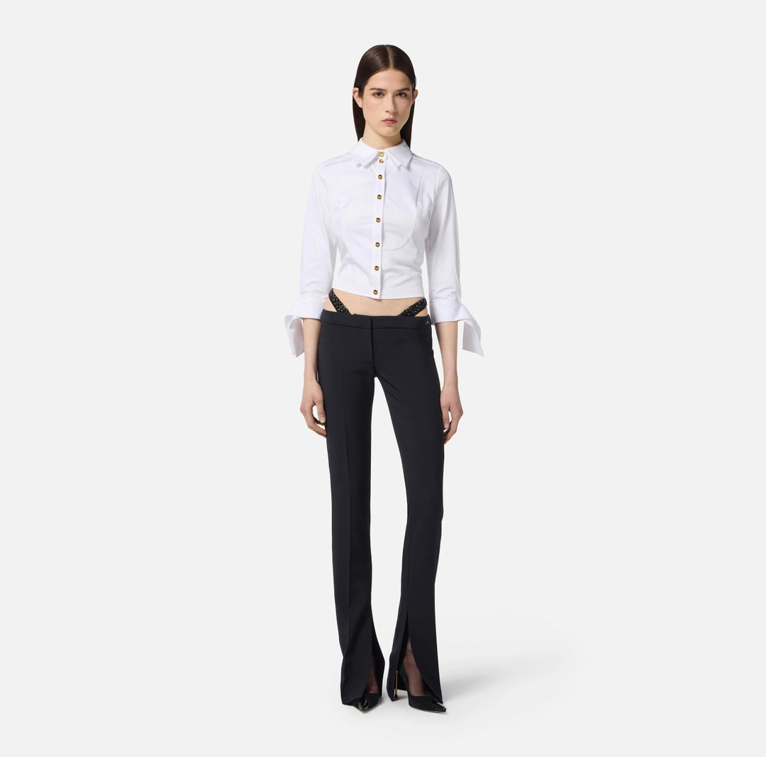 ELS-CA13557 WHITE COTTON BOW TIE BLOUSE