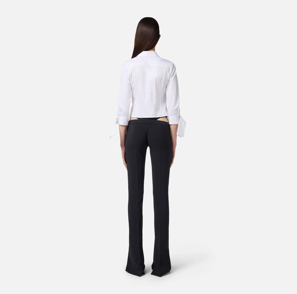 ELS-CA13557 WHITE COTTON BOW TIE BLOUSE