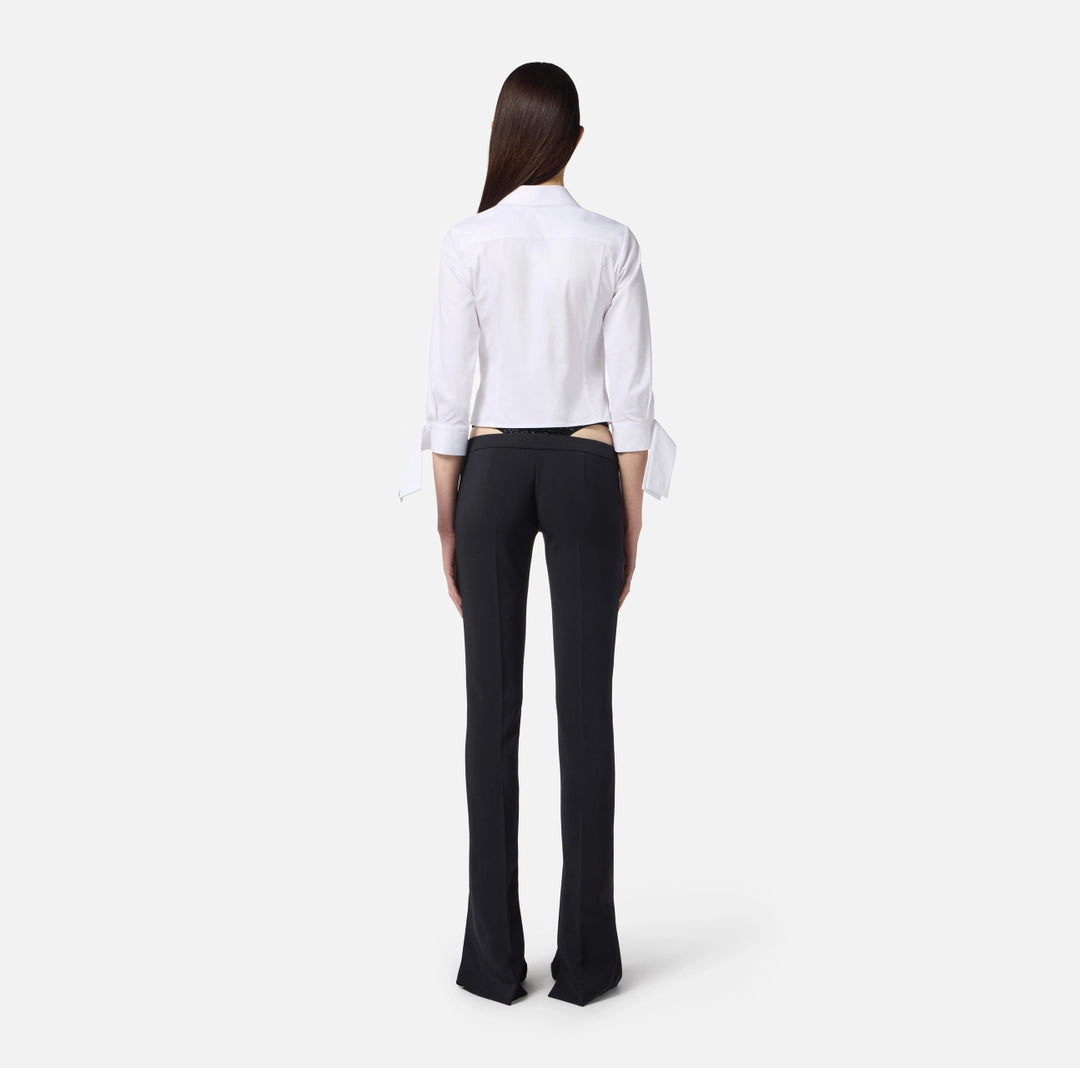 ELS-CA13557 WHITE COTTON BOW TIE BLOUSE