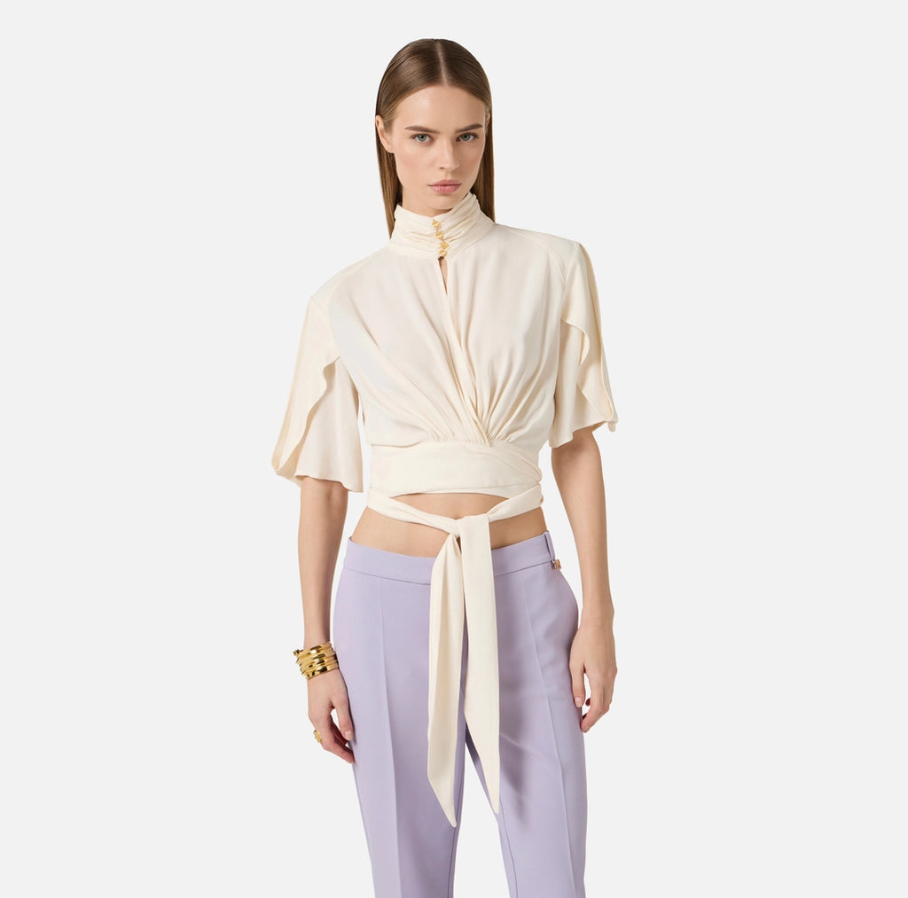 ELS-CA15862 CREAM BOWTIE BLOUSE