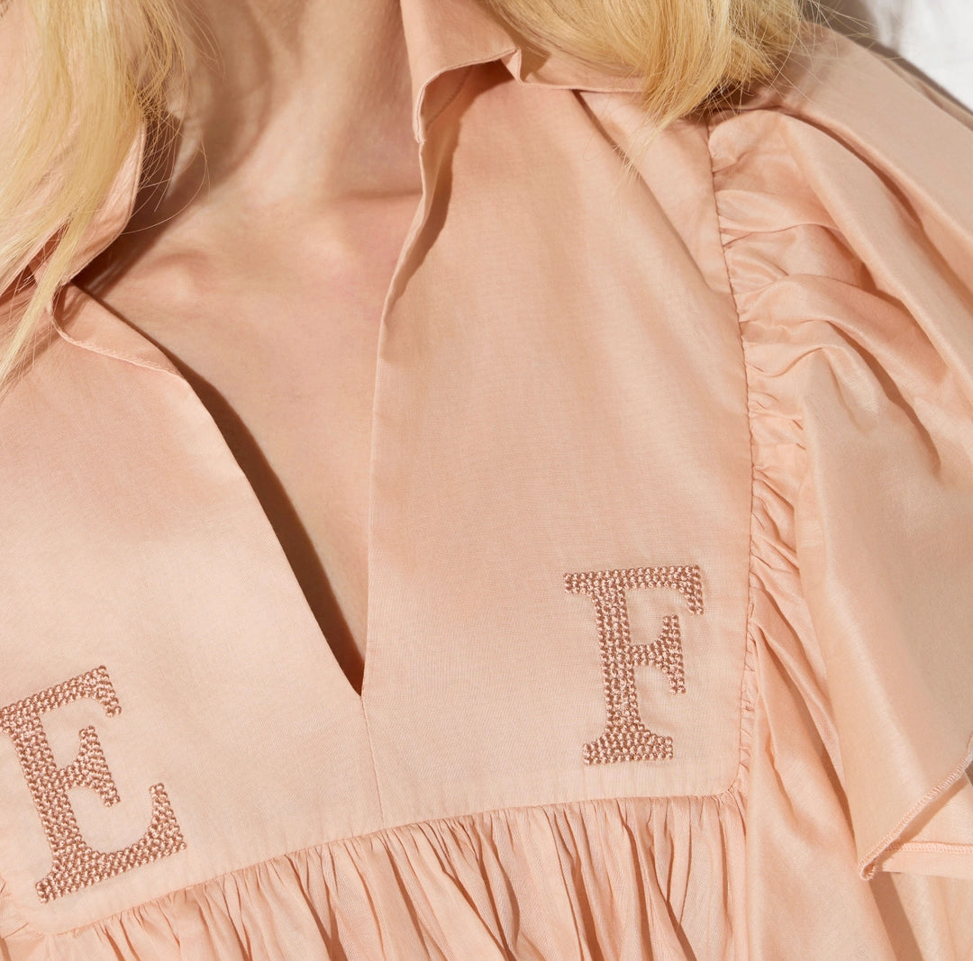 ELS-CA18666 NUDE FRILL LOGO BLOUSE