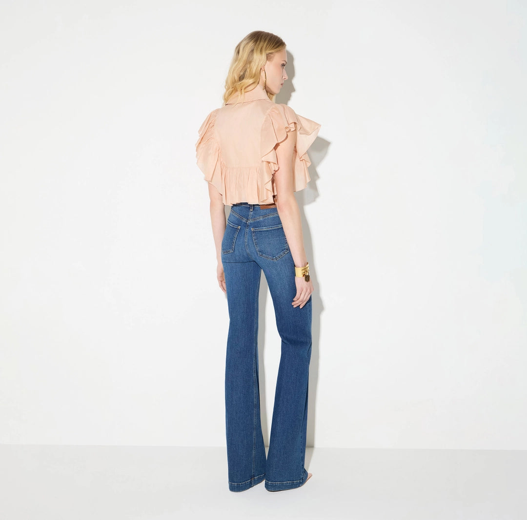 ELS-CA18666 NUDE FRILL LOGO BLOUSE