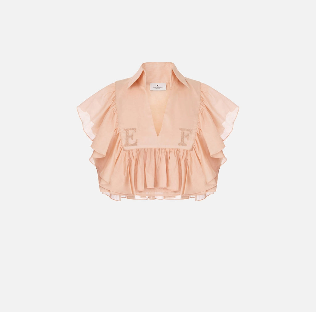ELS-CA18666 NUDE FRILL LOGO BLOUSE
