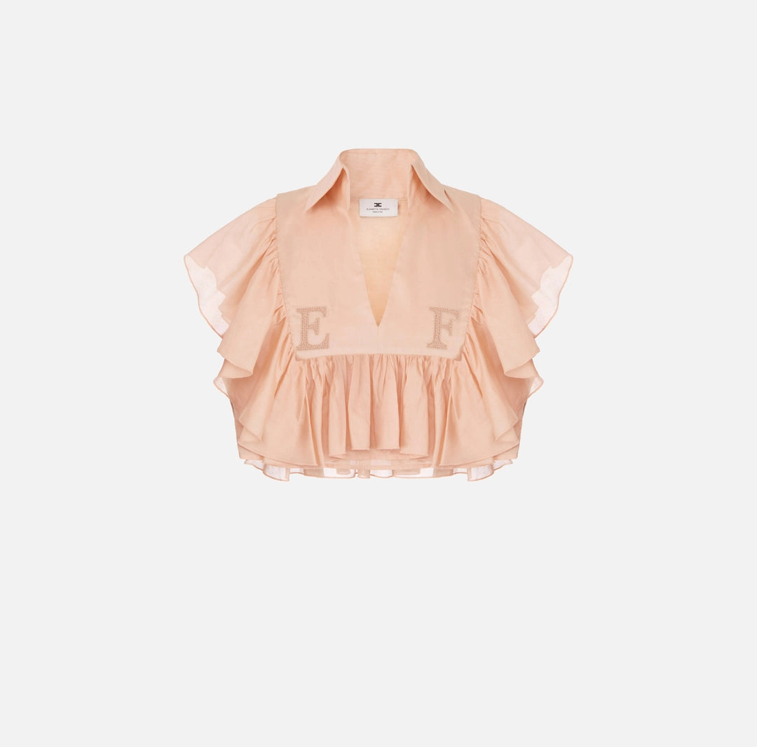 ELS-CA18666 NUDE FRILL LOGO BLOUSE