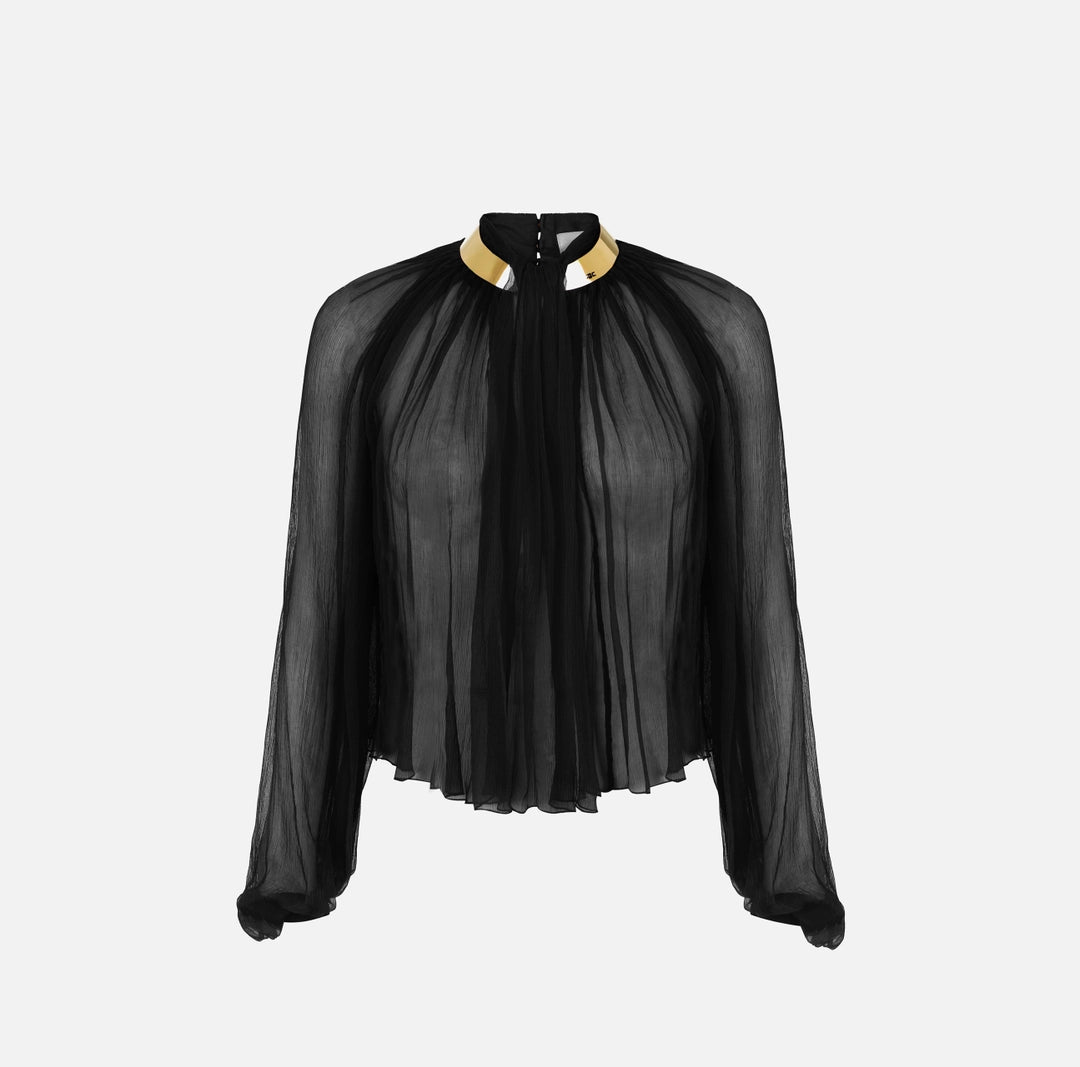 ELS-CA18966 BLACK CREPON JEWEL BLOUSE